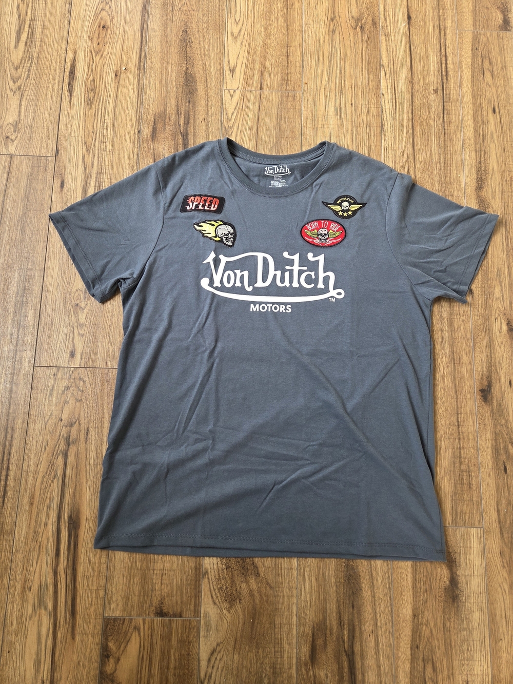 Von Dutch Men’s Gray Graphic Patch Short Sleeve T‑Shirt Size XL